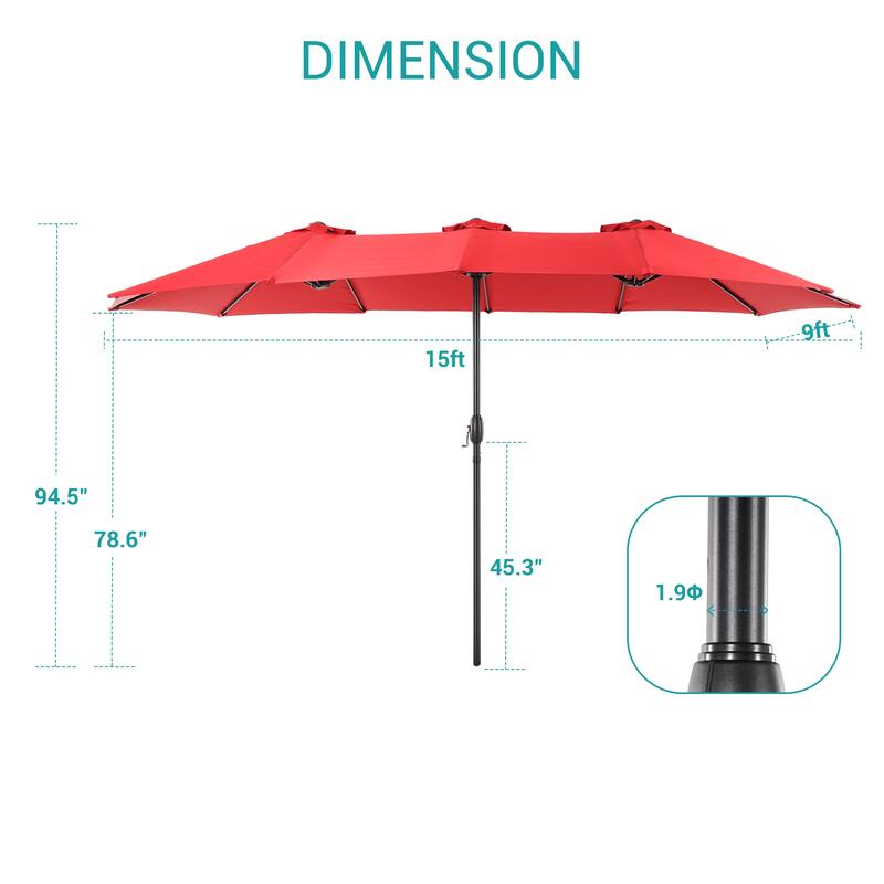 BONOSUKI 15x9ft Double-Sided Patio Umbrella Aluminum with Large Canopy