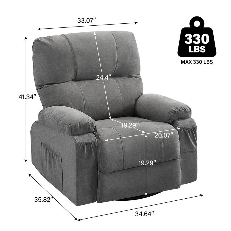 360° Linen Swivel Rocker Recliner with Side Pockets