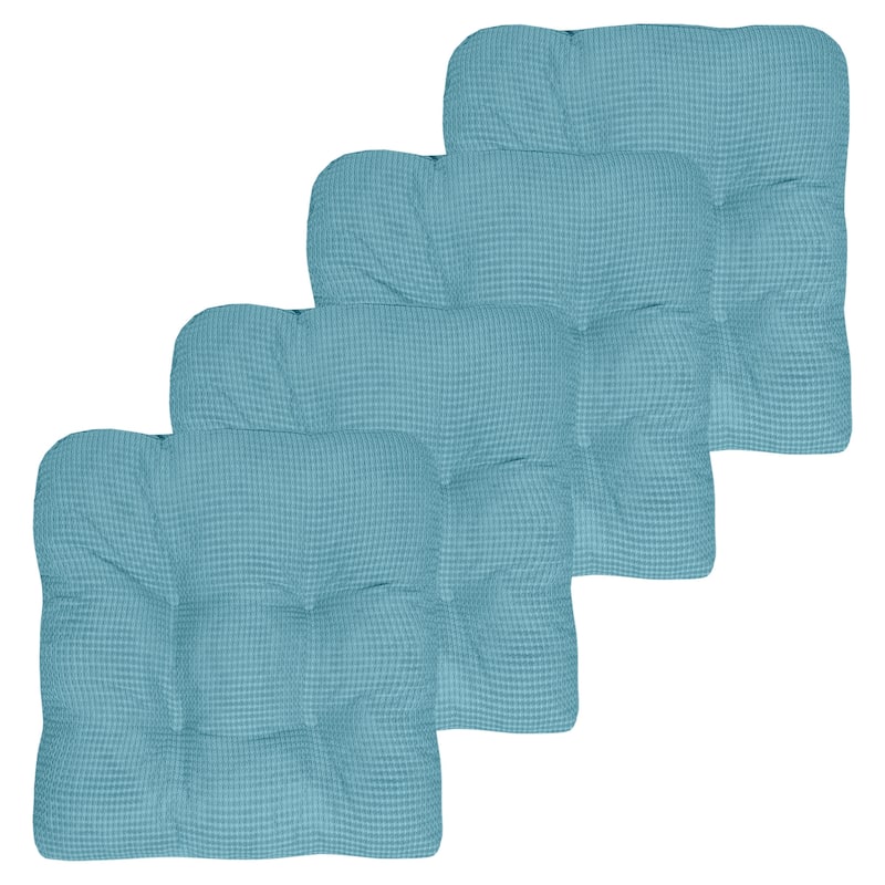 Sweet Home Collection Fluffy Memory Foam Tufted Chair Cushion Non Slip Microdot Rubber Back - Set of 4 - Teal