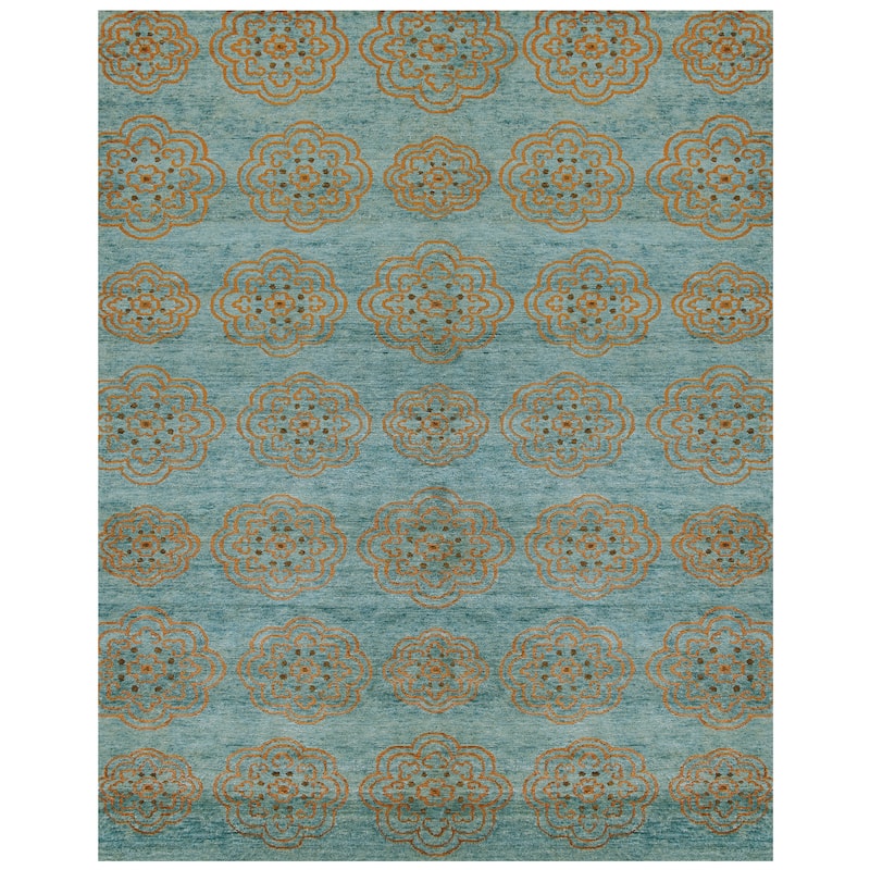 Timeo Hand-Knot Oriental Rug, Teal/Coffee Brown, Area Rug - 5'-6" x 8'-6" - Teal/Coffee Brown