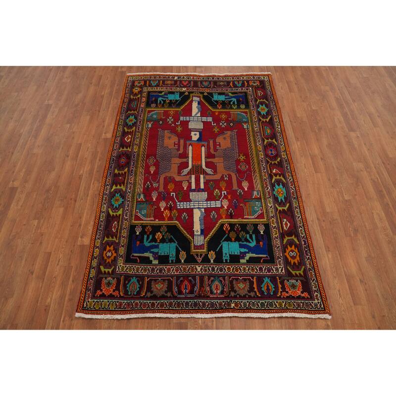 Hand Knotted Oriental 100% Wool Carpet Traditional Tribal Red Shiraz Area Rug - 7' 7'' X 4' 11''