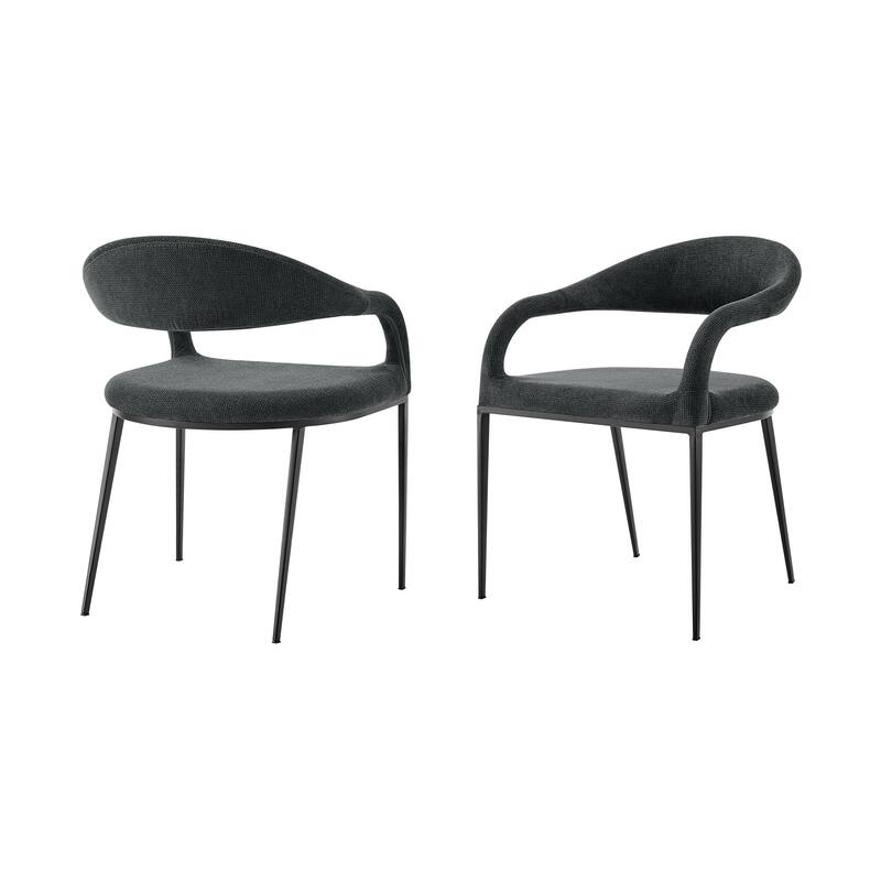 Set of 2 Grey Upholstered Dining Armchairs with Metal Legs and Open Back for Living or Dining Room - 30”H x 21”W x 22”D