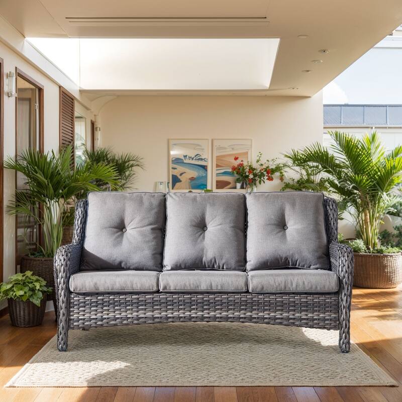Outdoor Patio Sofa & All-Weather Rattan Sofa - Grey - Grey