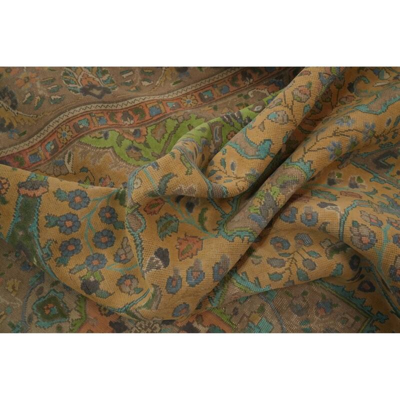 Hand Knotted Oriental 100% Wool Carpet Traditional Floral Oranges & Rust Tabriz Area Rug - 12' 7'' X 9' 7''