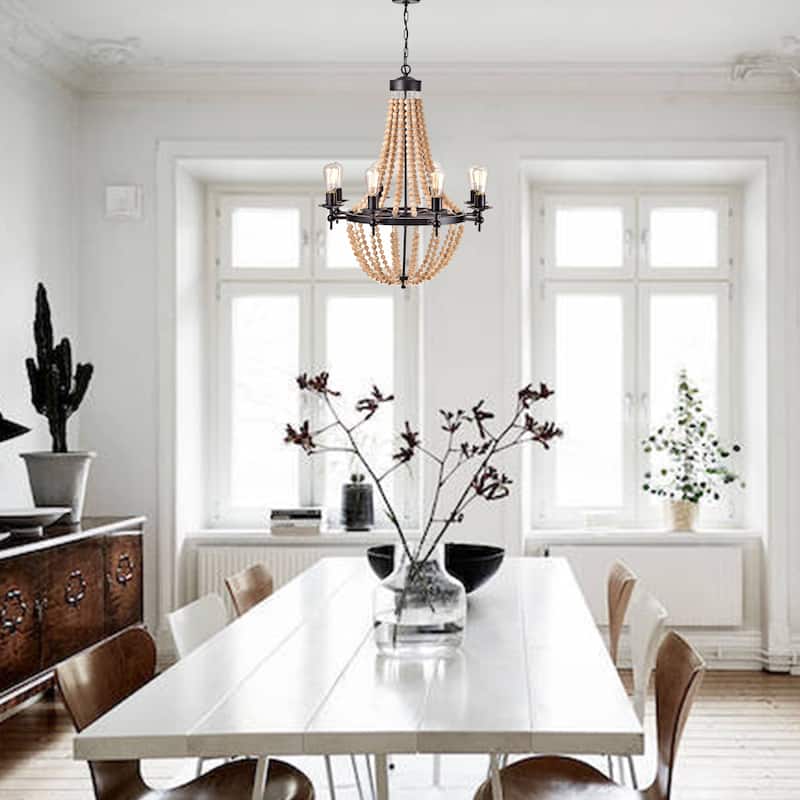 Monarch 8-Light Candle Style Chandelier With Wood Accents