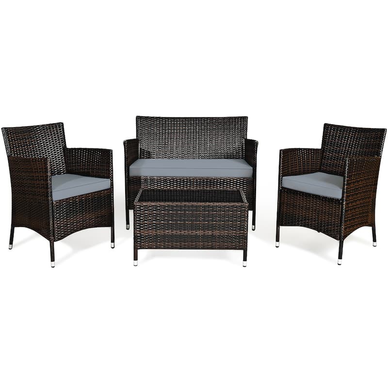 4PCS Patio Rattan Furniture Conversation Set - Grey
