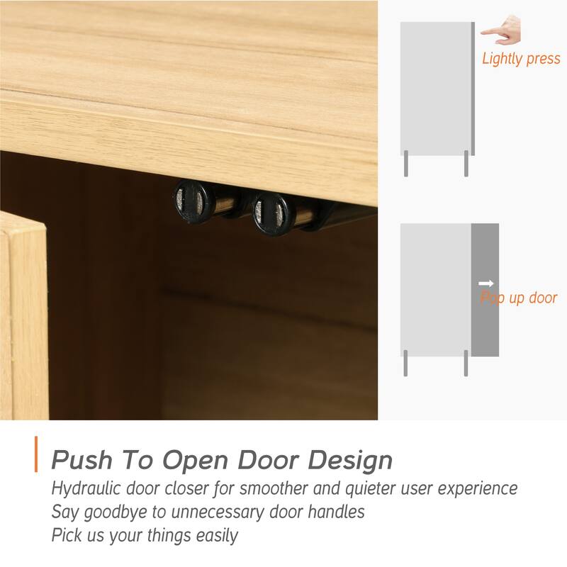 WAMPAT 66" Fluted Sideboard Buffet Cabinet,Wood Storage Cabinet with 4 Doors