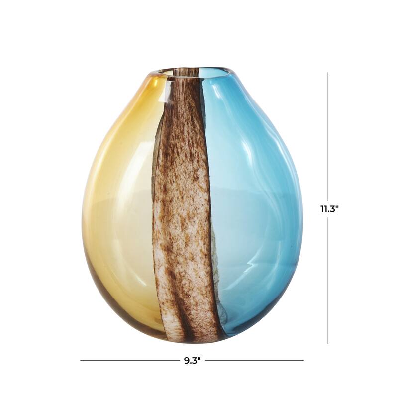 Glass Rounded Ombre Decorative Vase with Brown Textured Stripe Details - Multi Colored - Roche River Decor