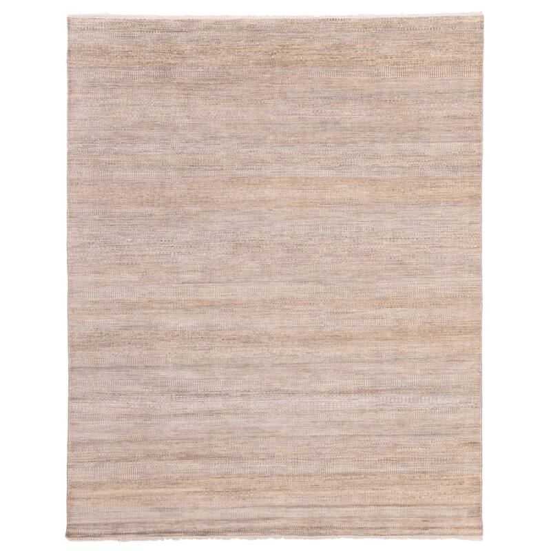 ECARPETGALLERY Hand-knotted Silk Shadow Tan Viscose, Wool Rug - 8'1 x 9'10
