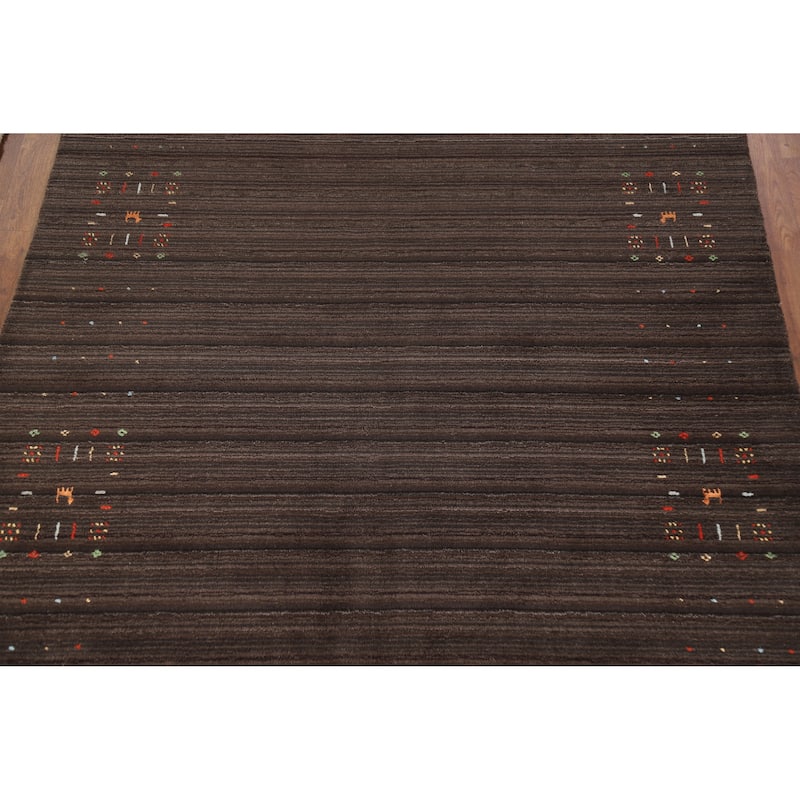 Hand Knotted Oriental 100% Wool Carpet Tribal Tribal Brown Gabbeh Area Rug - 8' 3'' X 5' 3''