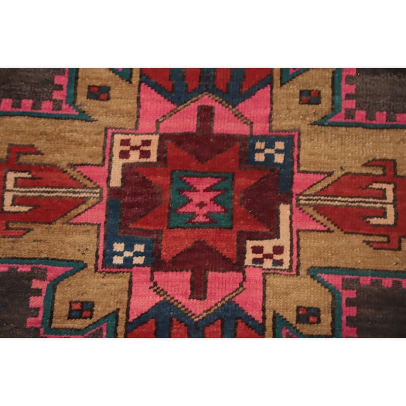 Hand Knotted Oriental 100% Wool Carpet Traditional Geometric Pink Meshkin Runner Rug - 10' 11'' X 4' 1''