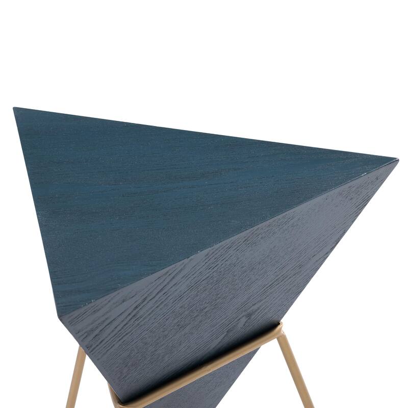 COZAYH Modern Geometric End Table with Wooden Top and Metal Base, Unique Pyramid Side Table Plant Stand for Office, Triangle