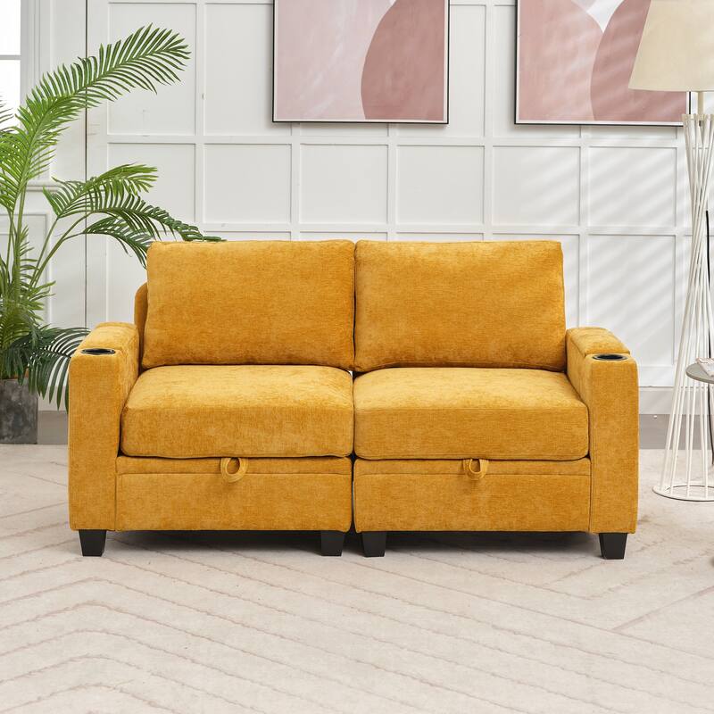 Chenille Sectional Sofa, Hidden Storage & Modular Design