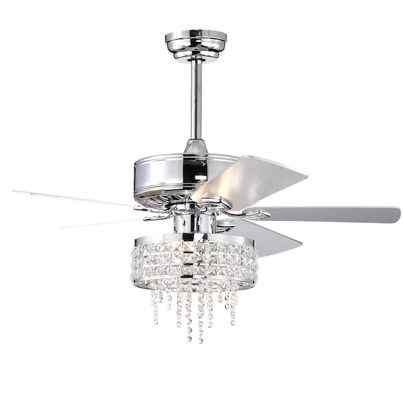52” Modern Crystal Ceiling Fans with Lights Remote Control, Ceiling Fan with 5 Blade for Living Room, AC Motor, Chrome