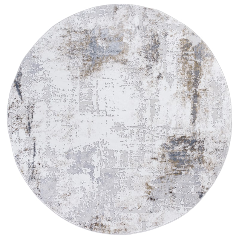 SAFAVIEH Slate Jelline Modern Abstract Rug - Grey/Ivory Brown - 6'7" Round