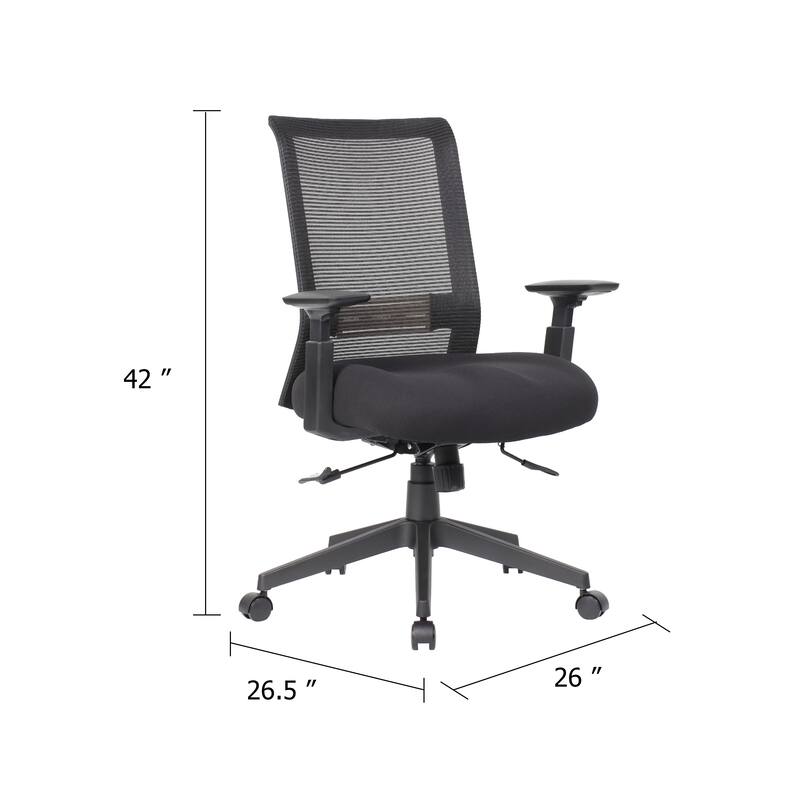 Rolling Task Chair, Black Mesh, Foam Padded Built-in Seat Slider