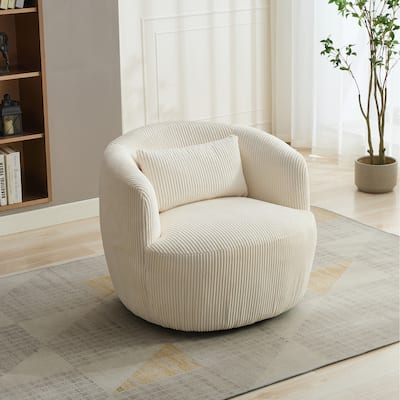 Corduroy Swivel Barrel Accent Chair with Pillow, Upholstered Round Reading Armchair for Living Room, Office, Lounge, Club
