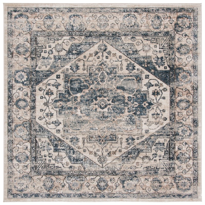 Martha Stewart by SAFAVIEH Maurilia Vintage Rug - 6'7" Square - Ivory/Blue