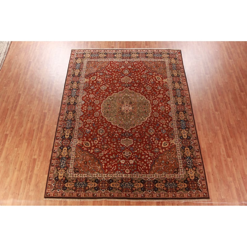 Floral Medallion Kashan Oriental Area Rug Hand-Knotted Wool Carpet - 9'0"x 11'10"