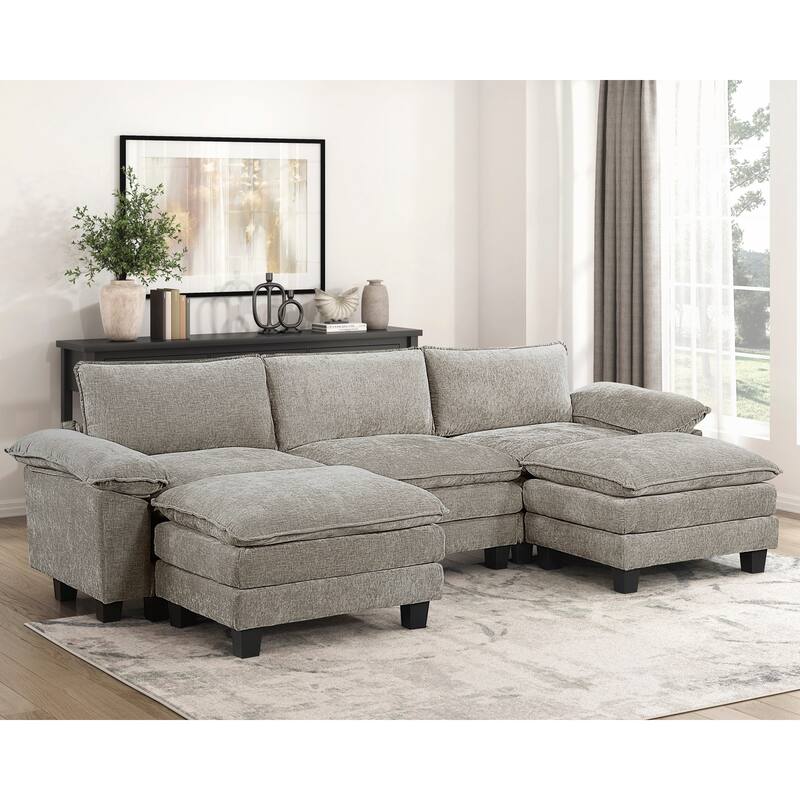 Modern Style Ottoman with Chenille Fabric and Durable Plywood Frame for Contemporary Living Rooms