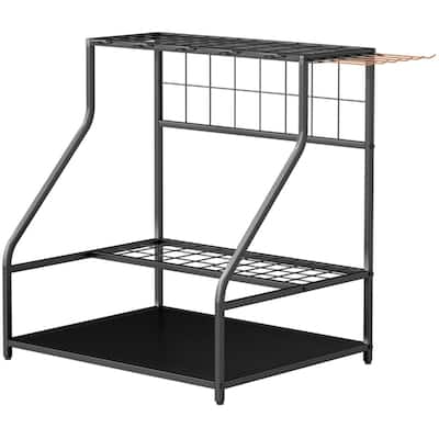 3 Tier Garden Tool Storage Rack Metal Organizer with Hooks and Shelves for Indoor and Outdoor Use - 33.1" L x 20.9" W x 28.7" H