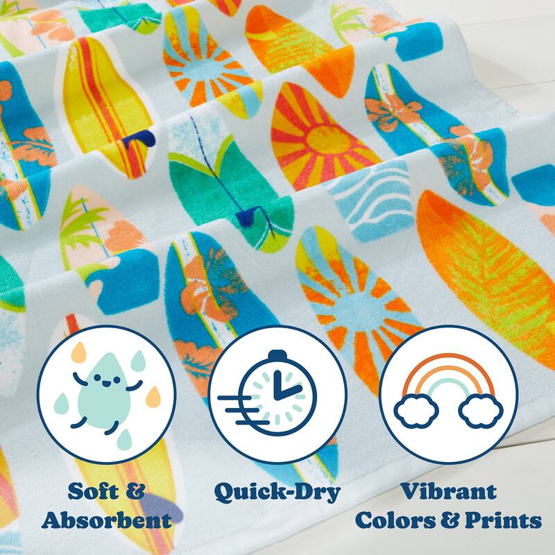Linery & Co. 100% Cotton Printed Beach Towel for Kids, 30" x 60"