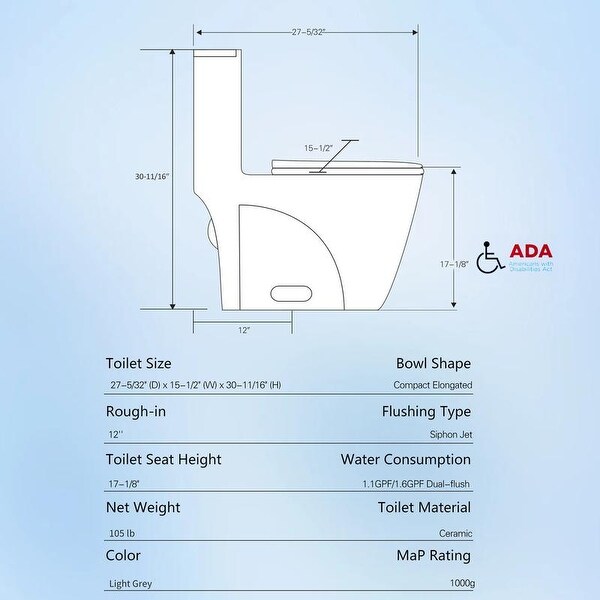 ABRUZZO One-Piece Toilet 1.1/1.60 GPF Dual Flush Elongated Comfort