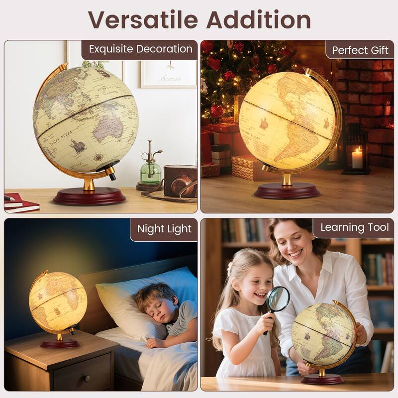 Gymax 8 Inch Illuminated World Globe Night Light up Globe Lamp Wooden