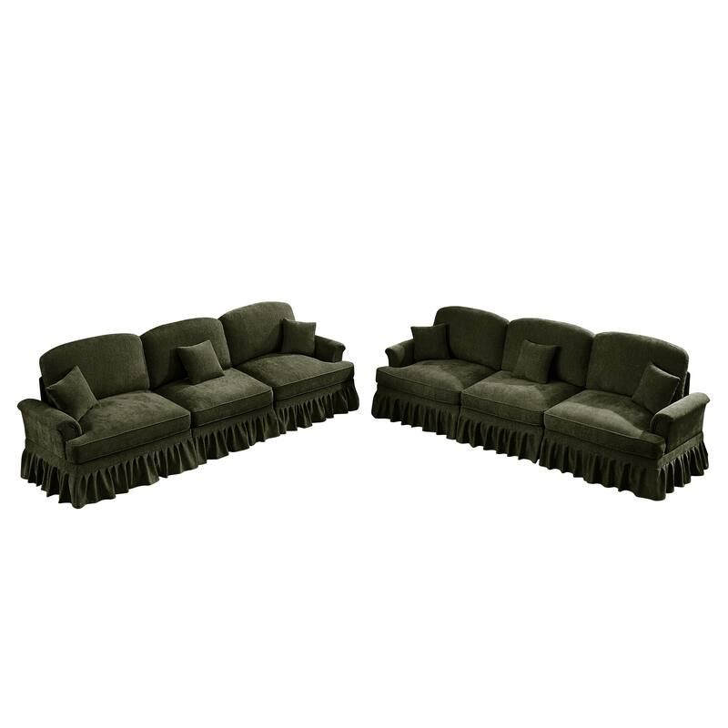GDFStudio - Classic Chenille 3-Seater 107" Modular Sofa Set with Flared Arms and Removable Ruffles Pleats Skirts (Set of 2)
