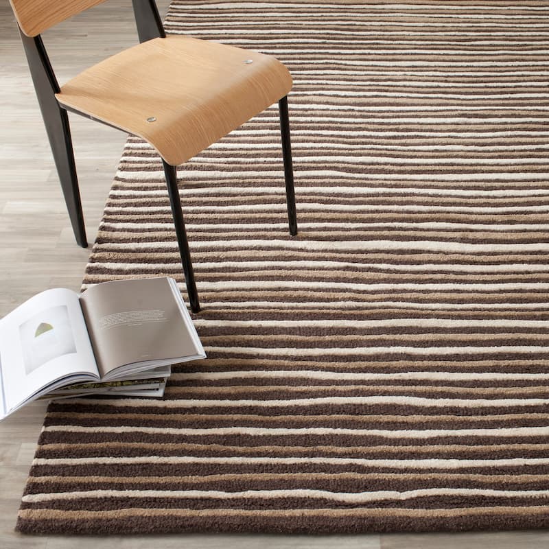 Martha Stewart by SAFAVIEH Hand Drawn Stripe Wool/ Viscose Rug - 8' x 10' - Tilled Soil Brown
