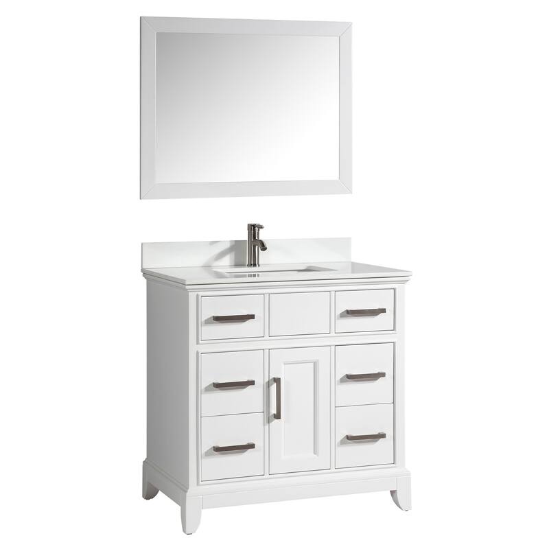 Vanity Art 36" Single Sink Bathroom Vanity Set with Engineered Marble Top and Free Mirror