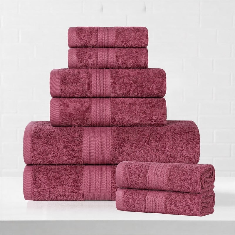 Superior Eco-Friendly Cotton 8-Piece Towel Set - Rosewood