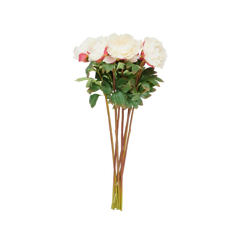 Faux Foliage Peony Tall Artificial Flower Stem with Pink Accents - Set of 8 White - Roche River Decor