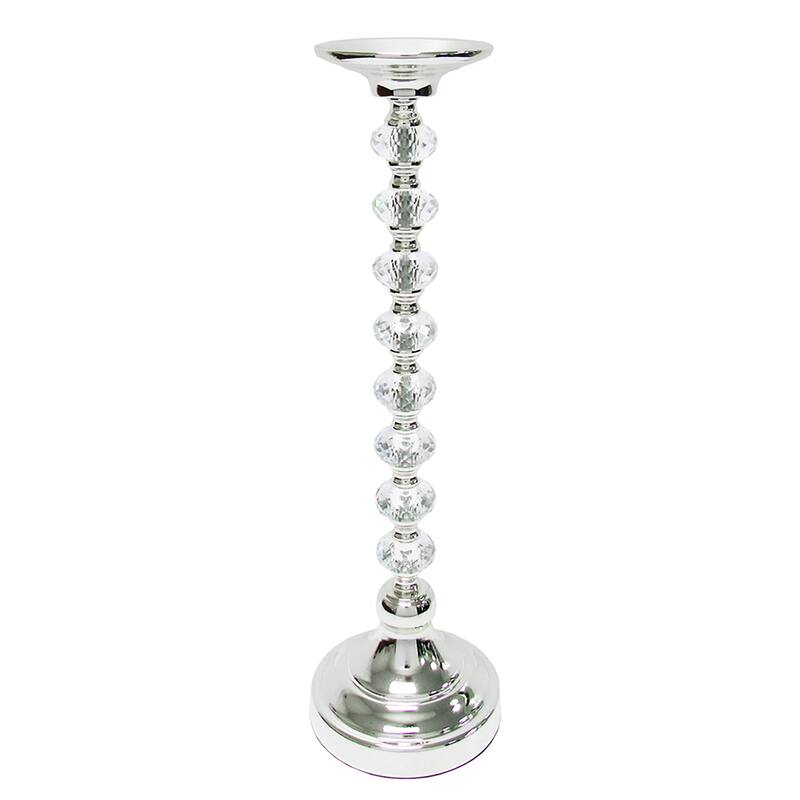 Silver Diamond Gem Crystal Candlestick Pillar Candle Holder Centerpiece