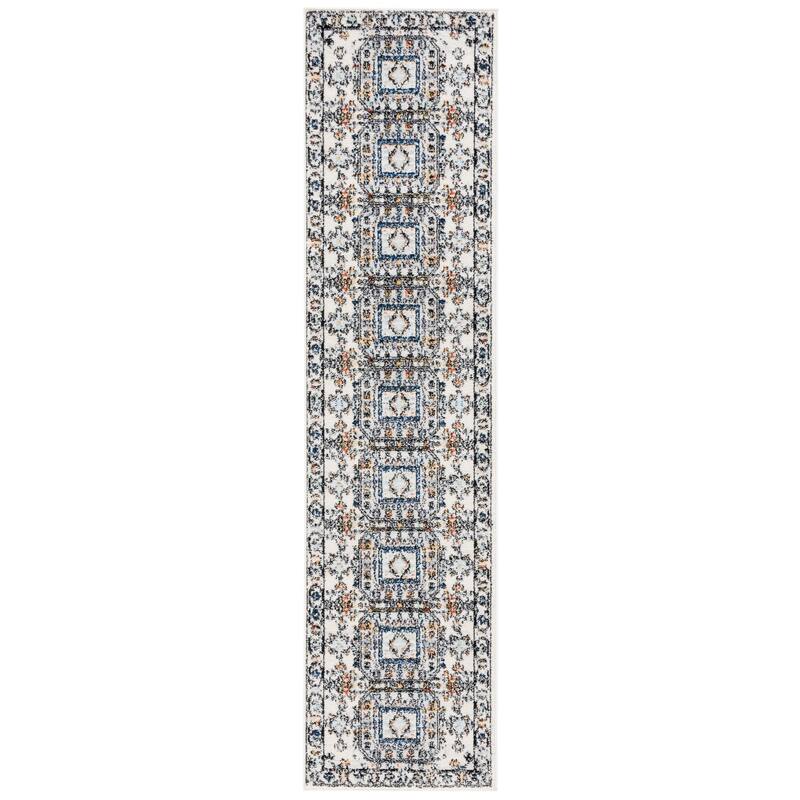 SAFAVIEH Tulum Raziyeh Boho Rug - 2' x 8' Runner - Ivory Grey/Blue Rust