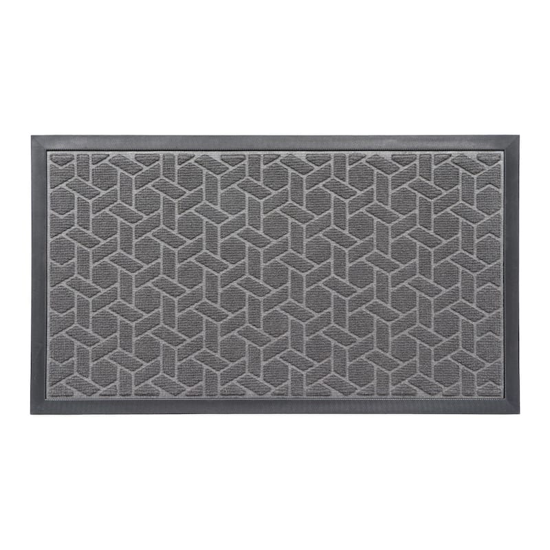 Heavy-Duty Dirt-Trapping Rubber Doormat with Raised Pattern - Gray/Geometric