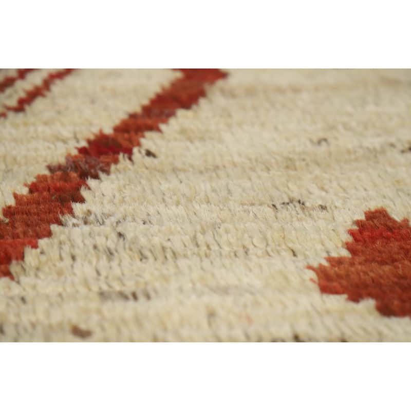 Moroccan Oriental Rug Handmade Beige Tribal Wool Carpet - 3'9" x 6'2"