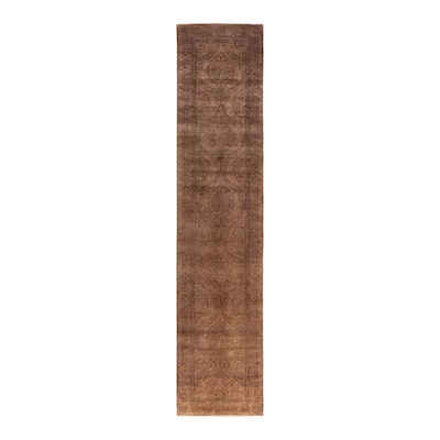 Fine Vibrance One-of-a-Kind Hand-Knotted Runner Rug - Brown, 2' 8" x 12' 4" - 2' 8" x 12' 4"