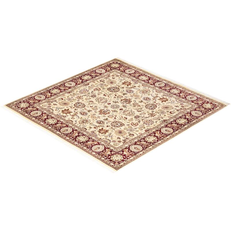 Overton Handknotted Wool Traditional Oriental Ivory Square Area Rug - 6' x 9'