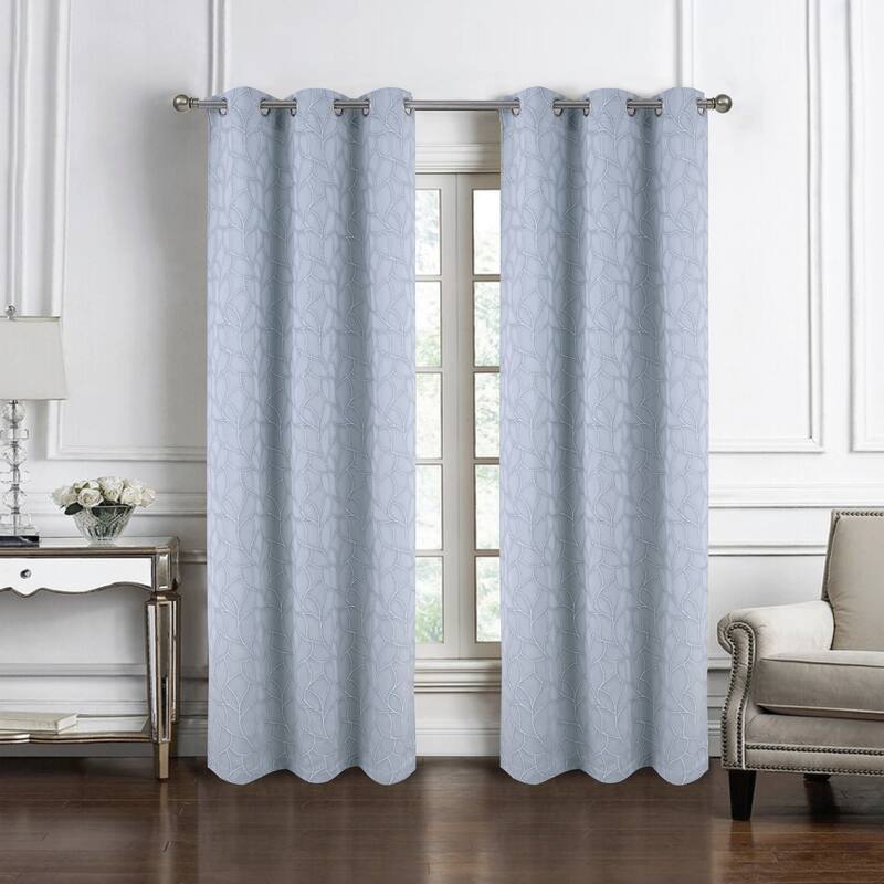 Lorena Woven Jacquard Window Curtain with Grommets 84" Set - Blue
