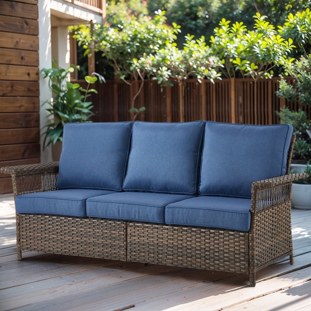 Gymojoy Premium Outdoor 3-Seat Rattan Sofa with Comfortable Cushions