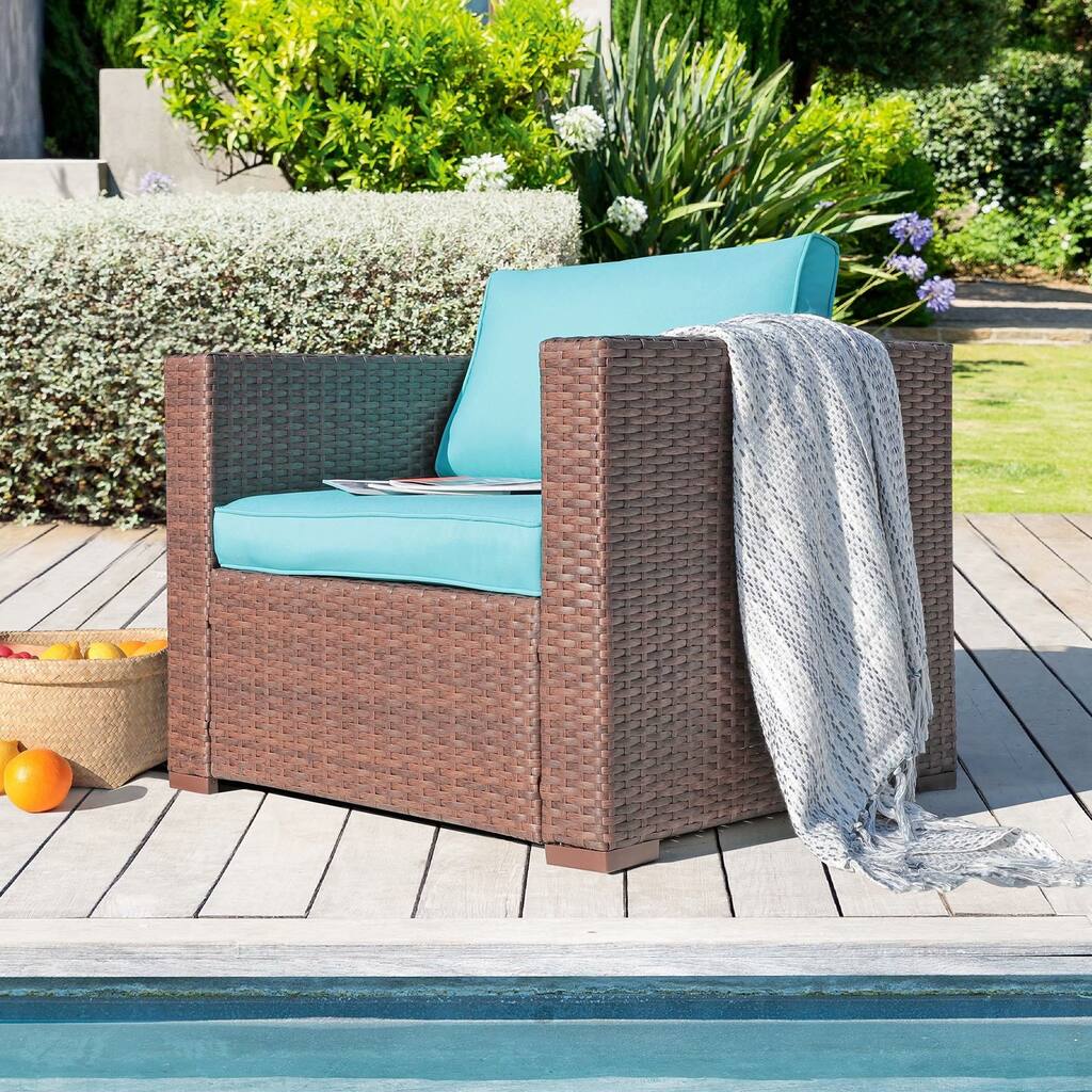 Outdoor Wicker Club Chair Rattan Cushioned Armchair