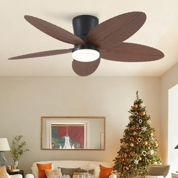 slide 2 of 28, 42 Inches Flush Mount Ceiling Fan with Light and Palm Leaf ,3CCT Dimmable LED Integrated,for Indoor and Outdoor - 42 Inches
