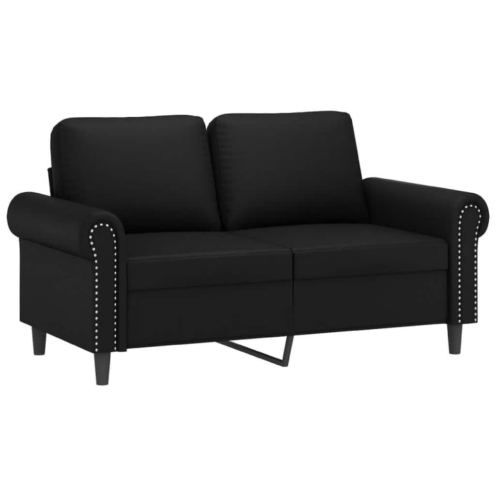 2 Seater Sofa, Nailhead Trim Black Faux Leather Cushions, 60 Inch