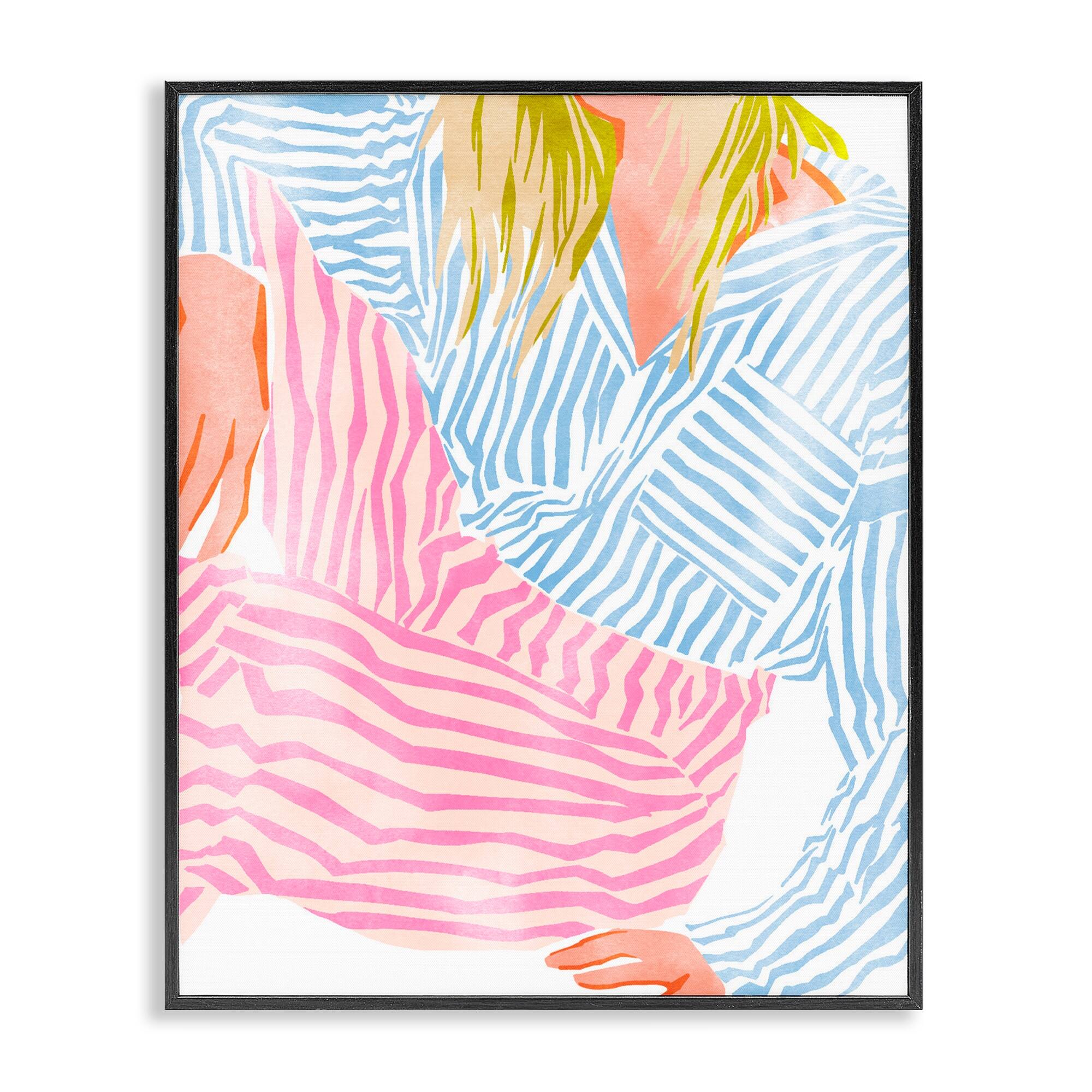 Stupell Female in Pastel Stripes Framed Giclee Art Design By Ziwei Li
