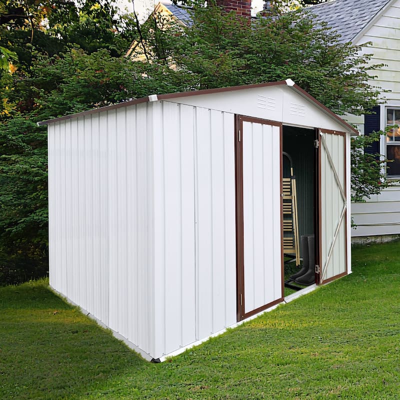GDFStudio - Nolan Compact 6x8 FT Metal Garden Shed with Hinged Door and Apex Roof