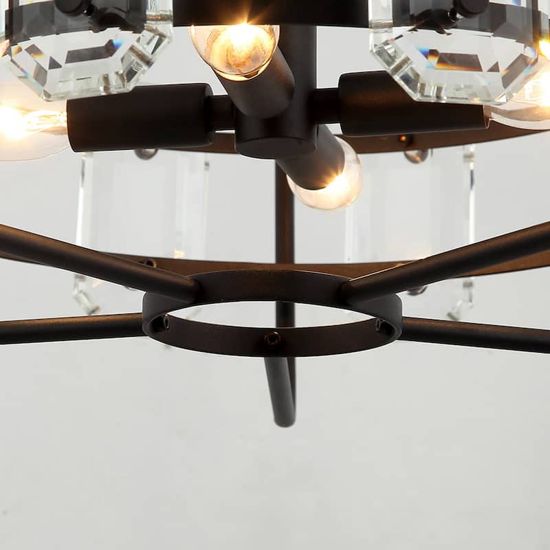 Industrial Modern 4-Light Metal Crystal Open Frame Drum Chandelier for Dining Room - 10-in H x 17.6-in D