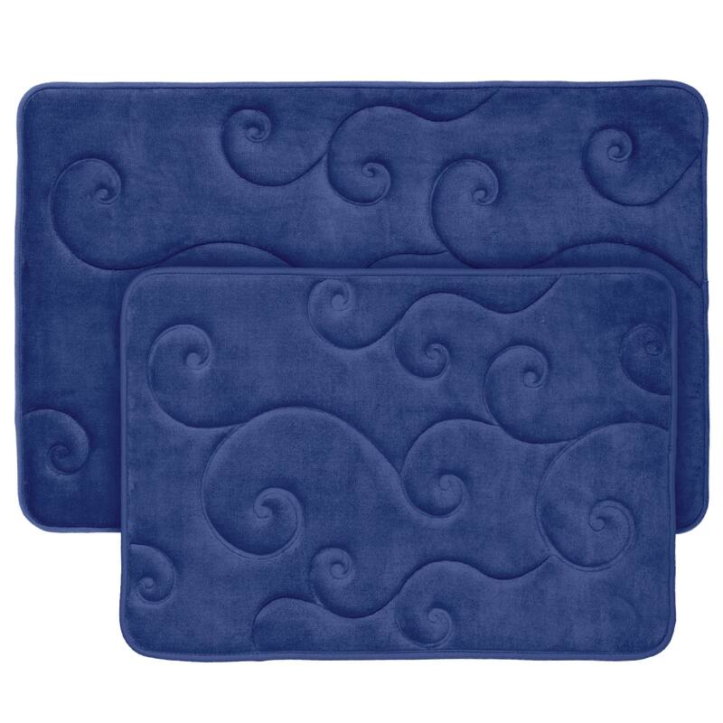 Bathroom Rug Set of 2 – Memory Foam Bath Mats with Embossed Coral Fleece Top by Windsor Home
