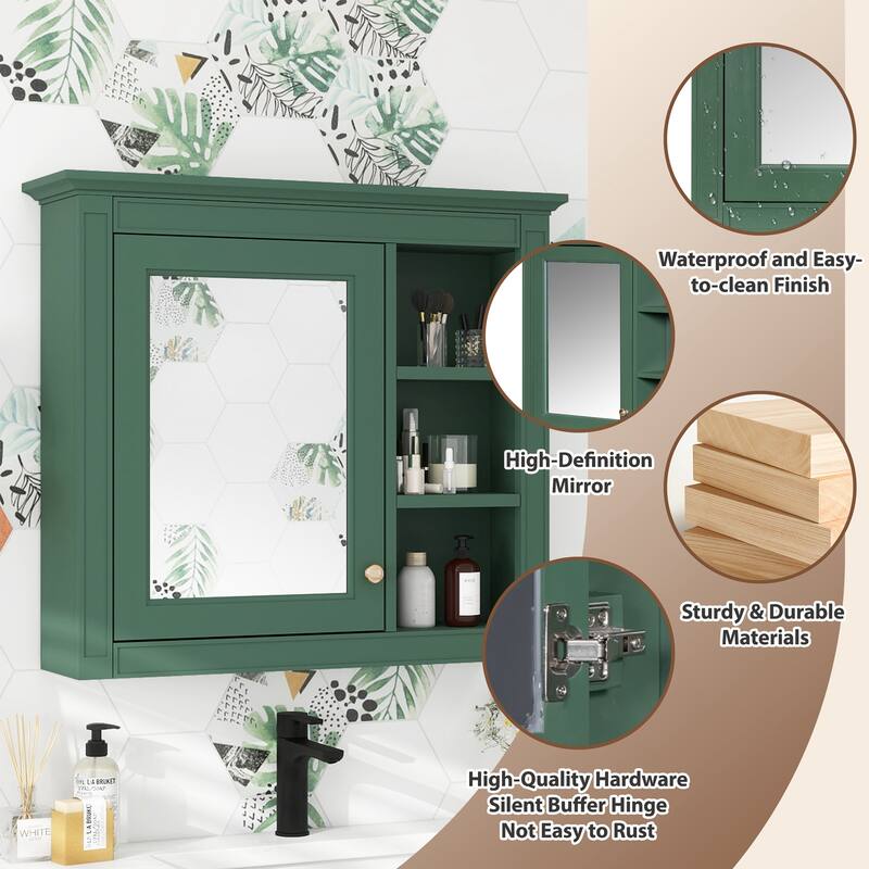 30'' x 28'' Medicine Cabinet, Wall Mounted Bathroom Storage Cabinet, Modern Bathroom Wall Cabinet with Mirror,Medicine Cabinet