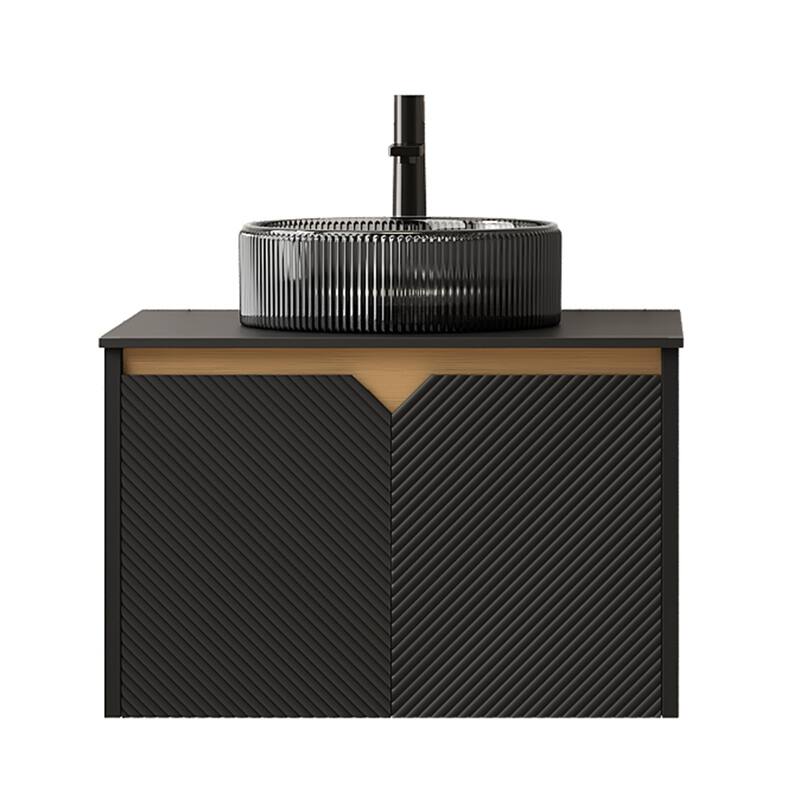 24" Bathroom Vanity & Sink, Wall-Mounted Floating Plywood Storage Cabinet, Twill Double Doors with Metal Trim